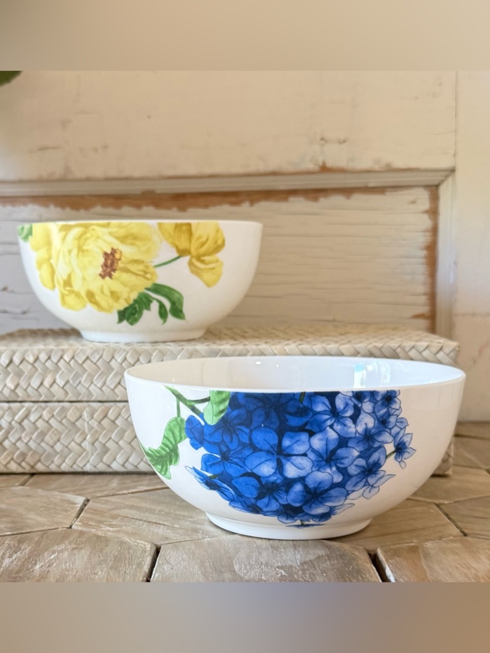 Roscher Bone China, Set of 2, Cereal/Soup Bowls, 6” Inches, Blue & Yellow